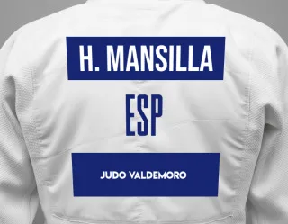 Judo GI with a backnumber showing the name Hugo Huerta Mansilla from Judo Valdemoro