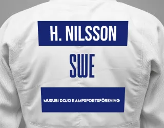 Judo GI with a backnumber showing the name Hugo Nilsson from Musubi Dojo Kampsportsförening