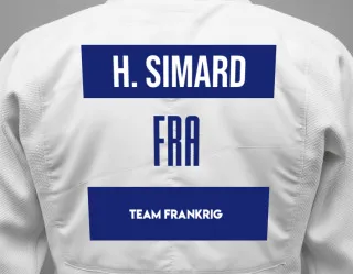 Judo GI with a backnumber showing the name Hugo Simard from Team Frankrig