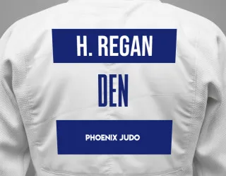 Judo GI with a backnumber showing the name Huxley Regan from Phoenix Judo
