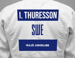 Judo GI with a backnumber showing the name Idun Thuresson from Växjö Judoklubb