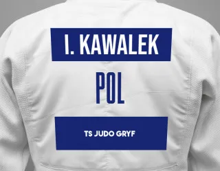 Judo GI with a backnumber showing the name Iga Kawalek from TS Judo Gryf
