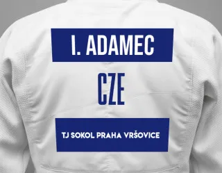 Judo GI with a backnumber showing the name Ignác Adamec from TJ Sokol Praha Vršovice