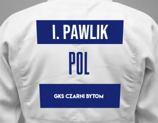 Judo GI with a backnumber showing the name Igor Pawlik from GKS Czarni Bytom