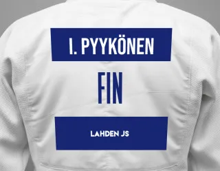 Judo GI with a backnumber showing the name Iida Pyykönen from Lahden JS