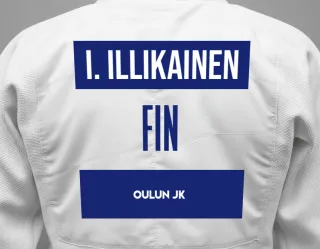Judo GI with a backnumber showing the name Iivari Illikainen from Oulun JK