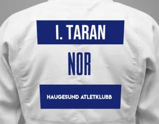 Judo GI with a backnumber showing the name Illian Taran from Haugesund Atletklubb