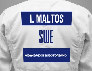 Judo GI with a backnumber showing the name Illios Maltos from Wemmenhögs Budoförening