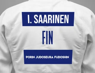 Judo GI with a backnumber showing the name Ilona Saarinen from Porin Judoseura Fudoshin