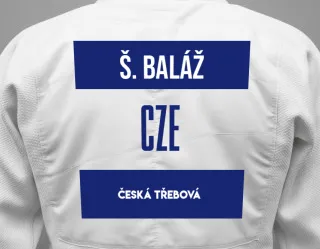 Judo GI with a backnumber showing the name šimon Baláž from Česká Třebová