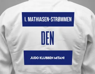 Judo GI with a backnumber showing the name Indianna Oktavia Mathiasen-Strømmen from Judo Klubben Mitani