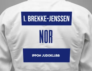 Judo GI with a backnumber showing the name Ingrid Brekke-Jenssen from Ippon Judoklubb