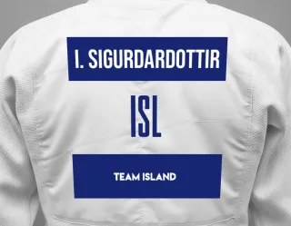 Judo GI with a backnumber showing the name Ingunn Sigurdardottir from Team Island