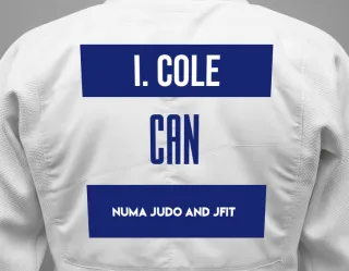 Judo GI with a backnumber showing the name Isabel Cole from NUMA Judo and JFIT