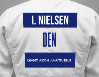 Judo GI with a backnumber showing the name Isabel Nielsen from Lyngby Judo & Ju-Jutsu Klub