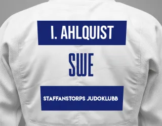 Judo GI with a backnumber showing the name Isabella Ahlquist from Staffanstorps Judoklubb