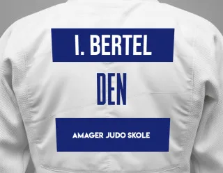 Judo GI with a backnumber showing the name Isabella Bertel from Amager Judo Skole