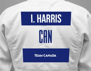 Judo GI with a backnumber showing the name Isabelle Harris from Team Canada