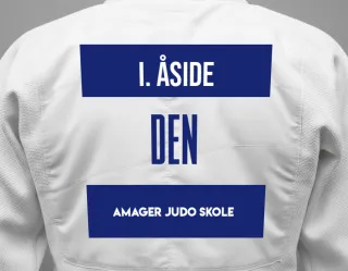 Judo GI with a backnumber showing the name Isak Åside from Amager Judo Skole