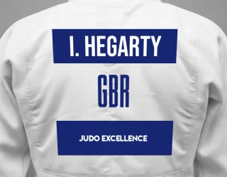 Judo GI with a backnumber showing the name Isla Hegarty from Judo Excellence
