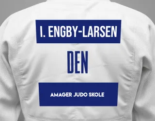 Judo GI with a backnumber showing the name Ivan Ajuna Engby-Larsen from Amager Judo Skole