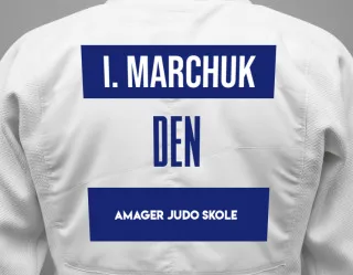 Judo GI with a backnumber showing the name Ivan Løgstrup Marchuk from Amager Judo Skole