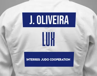 Judo GI with a backnumber showing the name Jaden Oliveira from Interreg Judo Cooperation