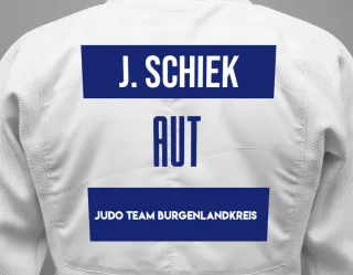 Judo GI with a backnumber showing the name Jakob Schiek from Judo Team Burgenlandkreis