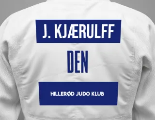 Judo GI with a backnumber showing the name Jakob Sønderbye Kjærulff from Hillerød Judo Klub