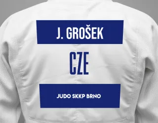 Judo GI with a backnumber showing the name Jakub Grošek from Judo Skkp Brno