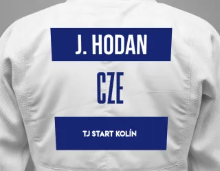 Judo GI with a backnumber showing the name Jakub Hodan from TJ START KOLÍN