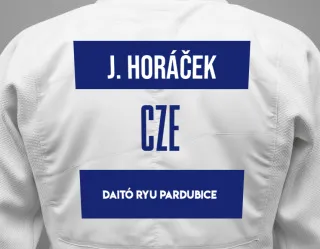 Judo GI with a backnumber showing the name Jakub Horáček from Daitó Ryu Pardubice