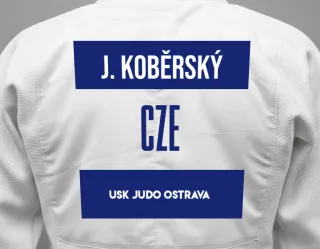 Judo GI with a backnumber showing the name Jakub Koběrský from USK JUDO Ostrava
