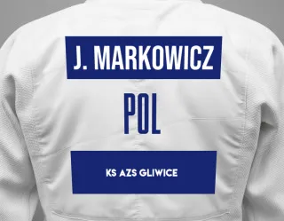 Judo GI with a backnumber showing the name Jakub Markowicz from KS AZS Gliwice