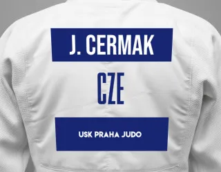 Judo GI with a backnumber showing the name Jakub Michael Cermak from USK Praha Judo