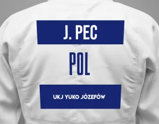 Judo GI with a backnumber showing the name Jakub Pec from UKJ Yuko Józefów