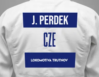Judo GI with a backnumber showing the name Jakub Perdek from Lokomotiva Trutnov