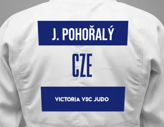 Judo GI with a backnumber showing the name Jakub Pohořalý from Victoria VSC judo