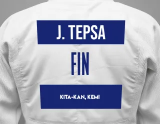 Judo GI with a backnumber showing the name Jami Tepsa from Kita-Kan, Kemi