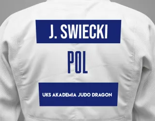 Judo GI with a backnumber showing the name Jan  Swiecki from UKS Akademia Judo Dragon