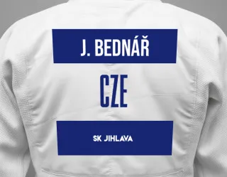 Judo GI with a backnumber showing the name Jan Bednář from SK Jihlava