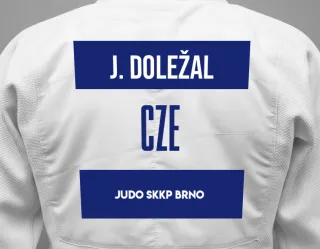 Judo GI with a backnumber showing the name Jan Doležal from Judo Skkp Brno