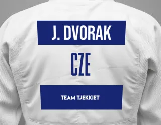 Judo GI with a backnumber showing the name Jan Dvorak from Team Tjekkiet