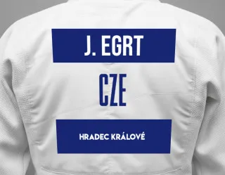 Judo GI with a backnumber showing the name Jan Egrt from Hradec Králové
