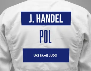 Judo GI with a backnumber showing the name Jan Handel from UKS Same Judo