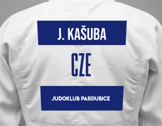 Judo GI with a backnumber showing the name Jan Kašuba from Judoklub Pardubice