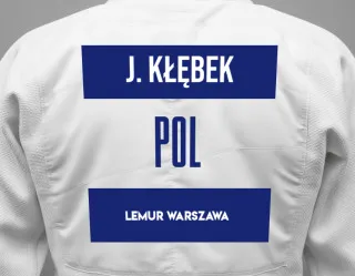 Judo GI with a backnumber showing the name Jan Kłębek from Lemur Warszawa