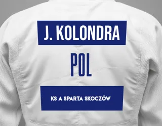 Judo GI with a backnumber showing the name Jan Kolondra from KS A Sparta Skoczów
