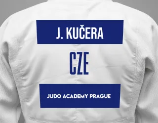 Judo GI with a backnumber showing the name Jan Kučera from Judo Academy Prague