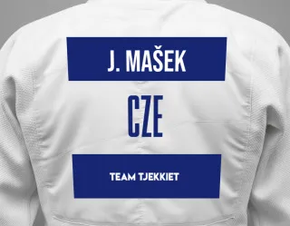 Judo GI with a backnumber showing the name Jan Mašek from Team Tjekkiet